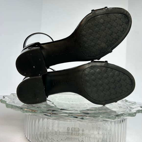 Amelia Grace‎ Black Tortoise Ankle Strap Block Heel Dress Sandals - Picture 3 of 6